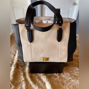 Lauren by Ralph Lauren Cream & Black Leather Tote